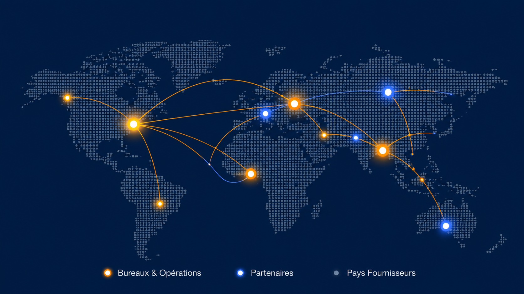 Réseau mondial CFC Groupe — bureaux, partenaires et pays fournisseurs